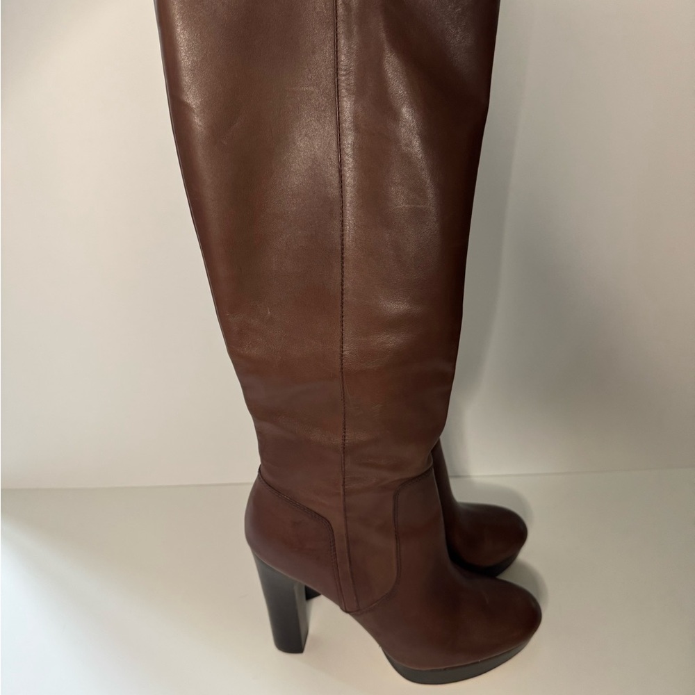 Michael Kors Brown Leather Platform Heeled Boots Size 10
